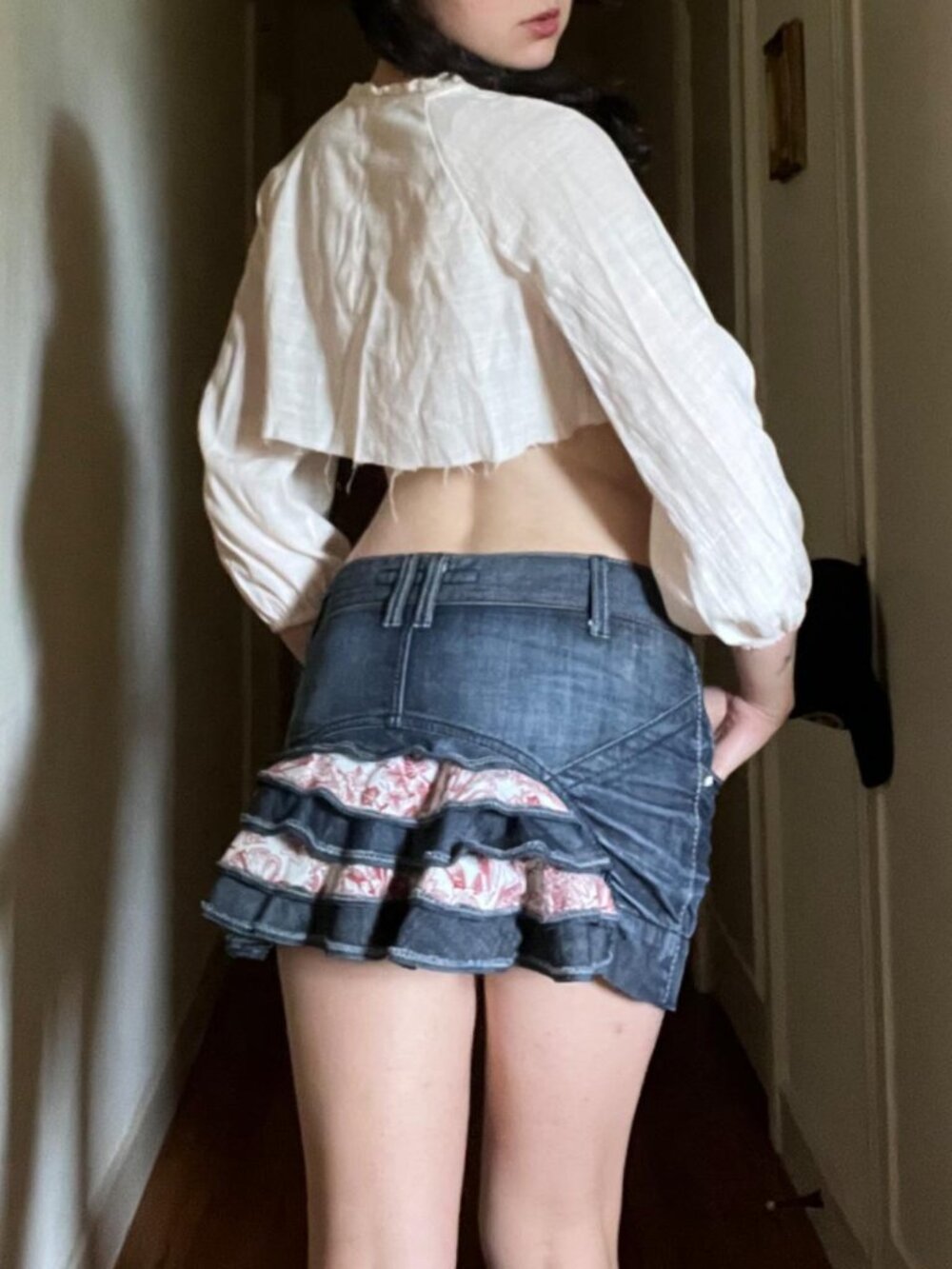 Sexy Archive Miss Sixty Vintage Y2K Denim Jean Mini Skirt ruffle red white blue